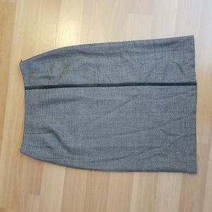 Harve Benard Sport Brown Vintage Midi Wool Skirt with Leather Stripe Size 12